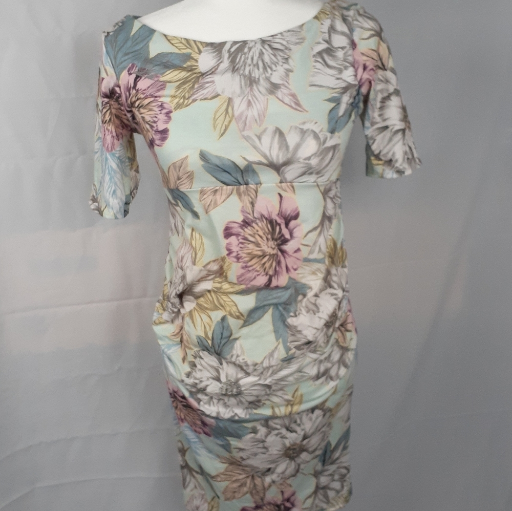 Asos Womens Blue/White Floral Straight Side Ruched